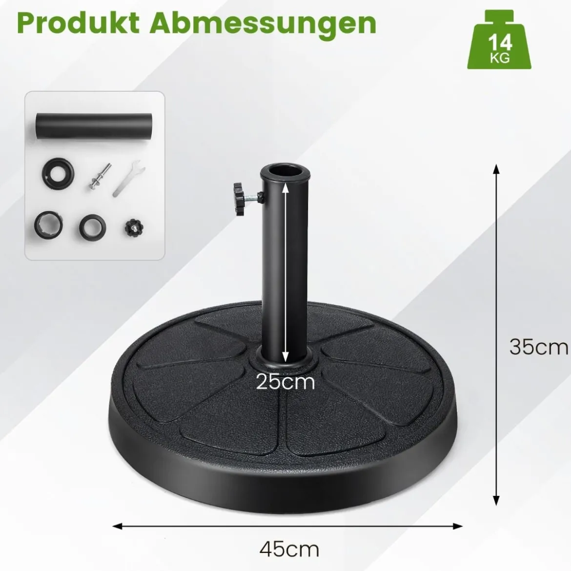 14 kg schwerer Schirmständer mit 45 cm Durchmesser für Schirmstangen von φ38/48 mm