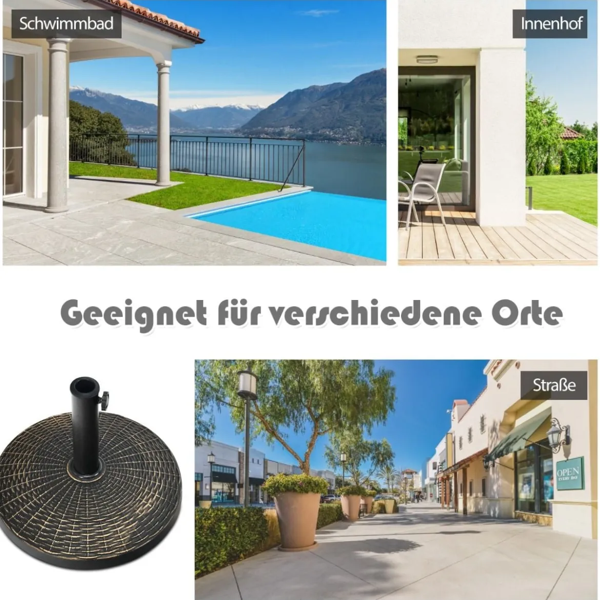 12 kg Sonnenschirmständer aus Kunstharz in Rattanoptik Runder Schirmständer Bronze