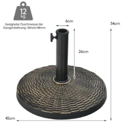 12 kg Sonnenschirmständer aus Kunstharz in Rattanoptik Runder Schirmständer Bronze