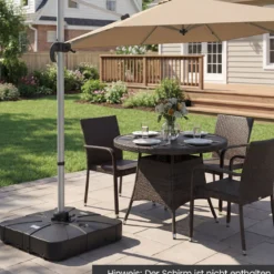 130 kg Sonnenschirmständer mit Rollen HDPE 84cm quadratisch füllbar für Garten Terrasse Poolbereich Schwarz