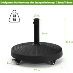 23 kg Sonnenschirmständer mit Rollen Φ52 cm Marktschirmständer Rund Schwarz
