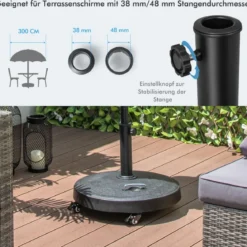 23 kg Sonnenschirmständer mit Rollen & Griffen Schirmständer für Schirmstangen von 38/48 mm Ø52 cm Marktschirmständer