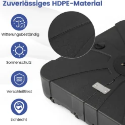 170 kg Sonnenschirmständer mit Rollen HDPE 88cm quadratisch füllbar für Garten Terrasse Poolbereich Schwarz