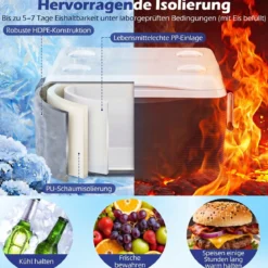 Kühlbox 41 L Thermobox ohne Strom bis 5-7 Tage Kühlung Isolierbox aus Kunststoff mit 4 Getränkehaltern
