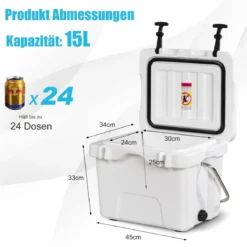 Kühlbox mit 15 L Fassungsvermögen Eistruhe mit Griff Ablassstopfen & 2 Getränkehaltern Weiß