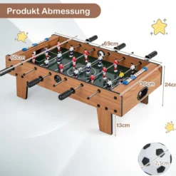 Kickertisch in Zimmergröße Platzsparender Fußballtisch mit Robustem Griff 69 x 36 x 24 cm Natur