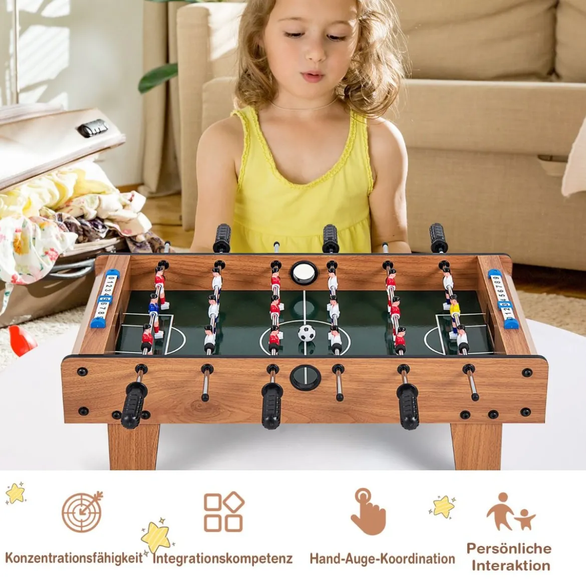 Kickertisch in Zimmergröße Platzsparender Fußballtisch mit Robustem Griff 69 x 36 x 24 cm Natur