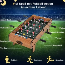 Kickertisch in Zimmergröße Platzsparender Fußballtisch mit Robustem Griff 69 x 36 x 24 cm Natur
