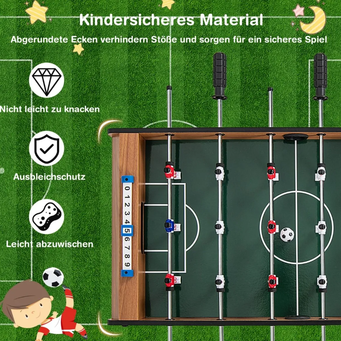 Kickertisch in Zimmergröße Platzsparender Fußballtisch mit Robustem Griff 69 x 36 x 24 cm Natur