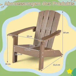 Kinder Adirondack Stuhl aus HIPS Gartenstuhl mit Ergonomischer Rückenlehne Braun
