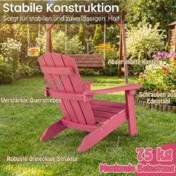 Kinder Adirondack Stuhl aus HIPS Gartenstuhl mit Ergonomischer Rückenlehne Rosa