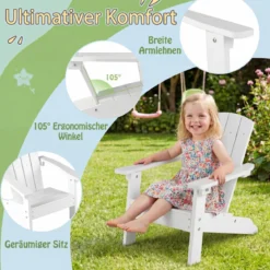 Kinder Adirondack Stuhl aus HIPS Gartenstuhl mit Ergonomischer Rückenlehne Weiß