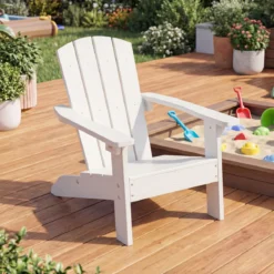 Kinder Adirondack Stuhl aus HIPS Gartenstuhl mit Ergonomischer Rückenlehne Weiß