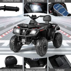 Kinder-ATV 24V 2-Sitzer 4-Rad Quad Elektrofahrzeug mit 4 Motoren sanfter Start & Federung LED-Lichter Musik Kinderauto Schwarz/Rosa