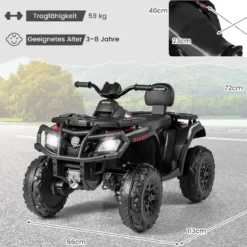 Kinder-ATV 24V 2-Sitzer 4-Rad Quad Elektrofahrzeug mit 4 Motoren sanfter Start & Federung LED-Lichter Musik Kinderauto Schwarz/Rosa