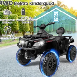 Kinder-ATV 24V 2-Sitzer 4-Rad Quad Elektrofahrzeug mit 4 Motoren sanfter Start & Federung LED-Lichter Musik Kinderauto Schwarz/Rosa