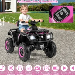 Kinder-ATV 24V 2-Sitzer 4-Rad Quad Elektrofahrzeug mit 4 Motoren sanfter Start & Federung LED-Lichter Musik Kinderauto Schwarz/Rosa