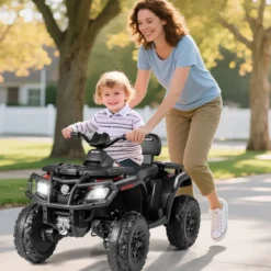 Kinder-ATV 24V 2-Sitzer 4-Rad Quad Elektrofahrzeug mit 4 Motoren sanfter Start & Federung LED-Lichter Musik Kinderauto Schwarz/Rosa