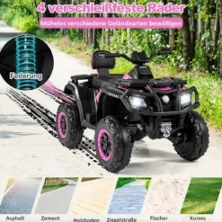 Kinder-ATV 24V 2-Sitzer 4-Rad Quad Elektrofahrzeug mit 4 Motoren sanfter Start & Federung LED-Lichter Musik Kinderauto Schwarz/Rosa