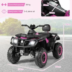 Kinder-ATV 24V 2-Sitzer 4-Rad Quad Elektrofahrzeug mit 4 Motoren sanfter Start & Federung LED-Lichter Musik Kinderauto Schwarz/Rosa