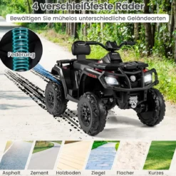 Kinder-ATV 24V 2-Sitzer 4-Rad Quad Elektrofahrzeug mit 4 Motoren sanfter Start & Federung LED-Lichter Musik Kinderauto Schwarz/Rosa
