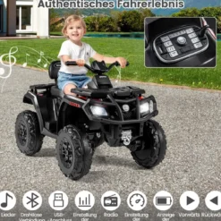 Kinder-ATV 24V 2-Sitzer 4-Rad Quad Elektrofahrzeug mit 4 Motoren sanfter Start & Federung LED-Lichter Musik Kinderauto Schwarz/Rosa