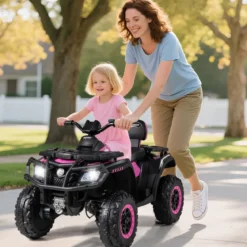 Kinder-ATV 24V 2-Sitzer 4-Rad Quad Elektrofahrzeug mit 4 Motoren sanfter Start & Federung LED-Lichter Musik Kinderauto Schwarz/Rosa