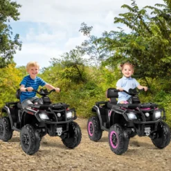 Kinder-ATV 24V 2-Sitzer 4-Rad Quad Elektrofahrzeug mit 4 Motoren sanfter Start & Federung LED-Lichter Musik Kinderauto Schwarz/Rosa