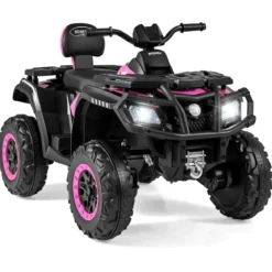 Kinder-ATV 24V 2-Sitzer 4-Rad Quad Elektrofahrzeug mit 4 Motoren sanfter Start & Federung LED-Lichter Musik Kinderauto Schwarz/Rosa
