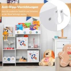 Kinder Aufbewahrungsschrank mit 5 Fächern & 2 Stoffschubladen Universum