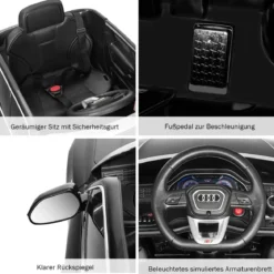 Kinderauto 12 V 3 Gang Elektroauto mit 2,4G-Fernbedienung mit Hupe LED Schwarz