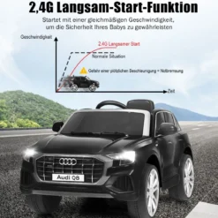 Kinderauto 12 V 3 Gang Elektroauto mit 2,4G-Fernbedienung mit Hupe LED Schwarz