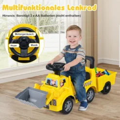 Kinderbagger zum Draufsitzen Kinderfahrzeug mit Schaufel abnehmbarem Anhänger Gelb