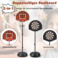 Kinder Basketballkorb mit Dartboard & 6 Darts Basketballständer Schwarz