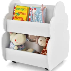 Kinder-Bücherregal auf Rollen Kinderregal mit Geräumigem Stauraum 52 x 47 x 63 cm Weiß