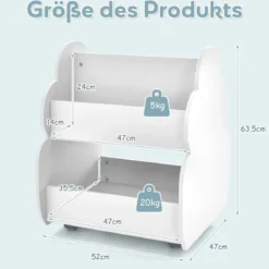 Kinder-Bücherregal auf Rollen Kinderregal mit Geräumigem Stauraum 52 x 47 x 63 cm Weiß