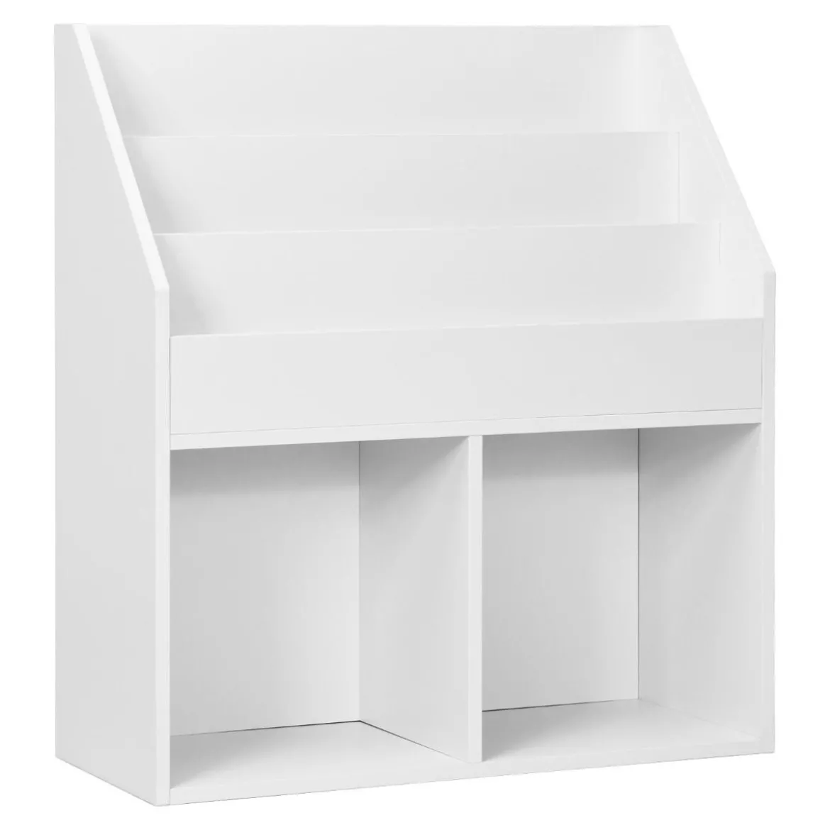 Kinder Bücherregal aus Holz mit 3-stufigem Fach & 2 Ablagen Spielzeugregal Weiß
