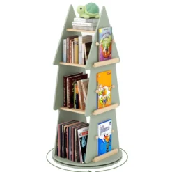 Kinderbücherregal 360° drehbar Kinder Bücherkarussell 4 Ebenen in Baumform Ø48 x 102 cm freistehendes Displayregal