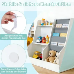 Kinder-Bücherregal hölzerner Spielzeug-Aufbewahrungsorganisator mit 3 Ebenen Stofftaschen Weiß