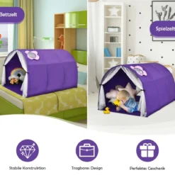 Kinderbett Spielzelte für Kinder Tragbares Pop-Up-Spielhau 144 x 102 x 82cm Lila