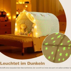 Kinder Bettzelt mit Leuchtsternen Netzvorhängen & Lichterkette Magischer Spielzelt Schlafzelt
