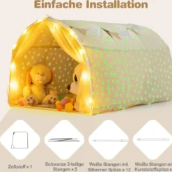 Kinder Bettzelt mit Leuchtsternen Netzvorhängen & Lichterkette Magischer Spielzelt Schlafzelt