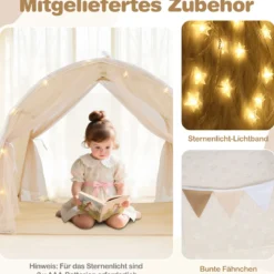 Kinder Bettzelt mit Leuchtsternen Netzvorhängen & Lichterkette Magischer Spielzelt Schlafzelt