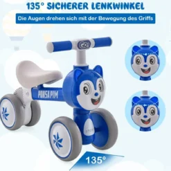 Kinder Blaue Katze Laufrad mit 4 Räder für 10-36 Monate Baby Erst Rutschrad Fahrrad Lauflernrad