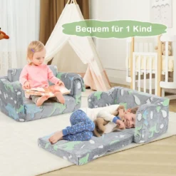 Kindercouch mit Decke 2-in-1-Klappsofa/Liege für Kleinkinder Regenbogen/Grau