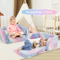 Kindercouch mit Decke 2-in-1-Klappsofa/Liege für Kleinkinder Regenbogen/Grau
