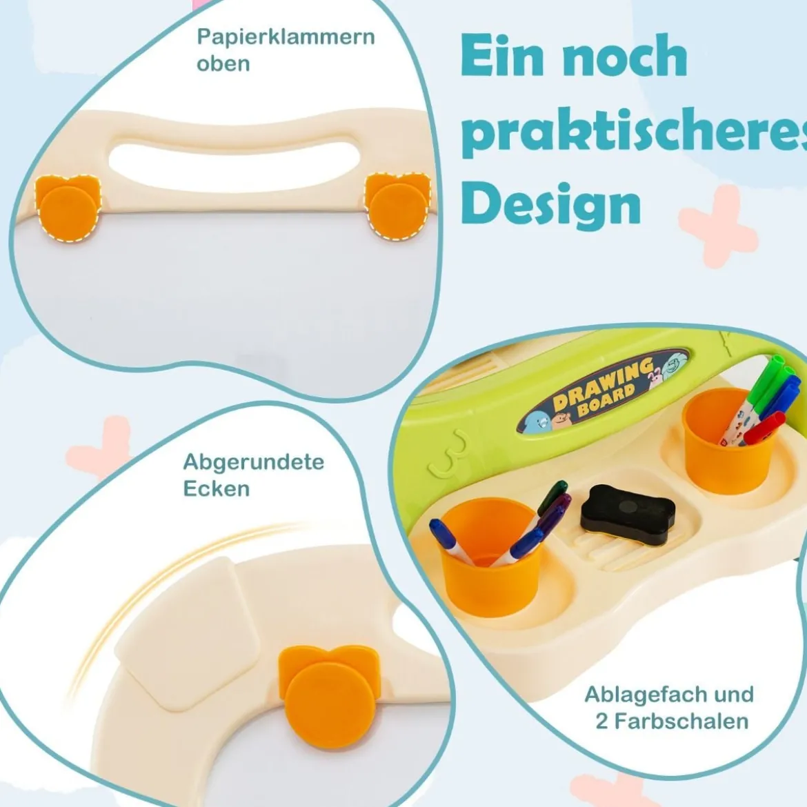Kinder Doppelseitige Tafel mit Whiteboard & Kreidetafel Höhenverstellbare Kindertafel