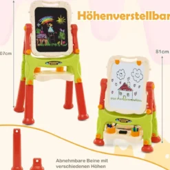 Kinder Doppelseitige Tafel mit Whiteboard & Kreidetafel Höhenverstellbare Kindertafel