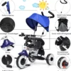 Kinderdreirad Tricycle Klappbares Abnehmbares Dreirad mit Schubstange 91 x 49,5 x 102,5 cm Blau
