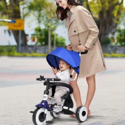 Kinderdreirad Tricycle Klappbares Abnehmbares Dreirad mit Schubstange 91 x 49,5 x 102,5 cm Blau